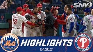 Benches clear as Mets lose 21 to Phillies  SNY [upl. by Graig]