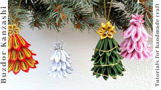 DIY Kanzashi karácsonyi fenyő függődísz  How to make kanzashi Christmas tree ornaments [upl. by Kraft52]